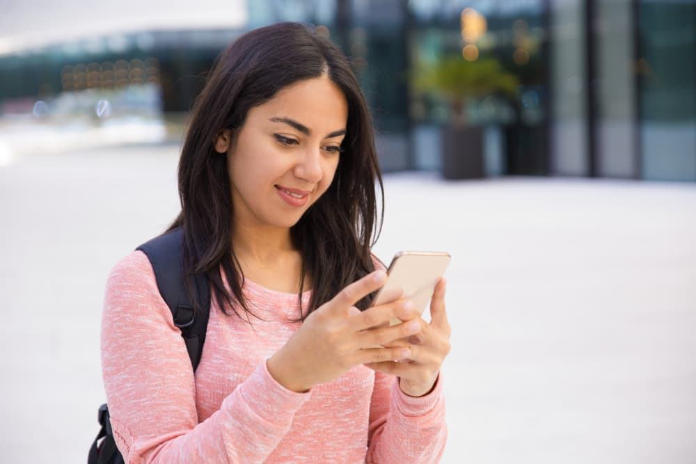 Student using a smartphone